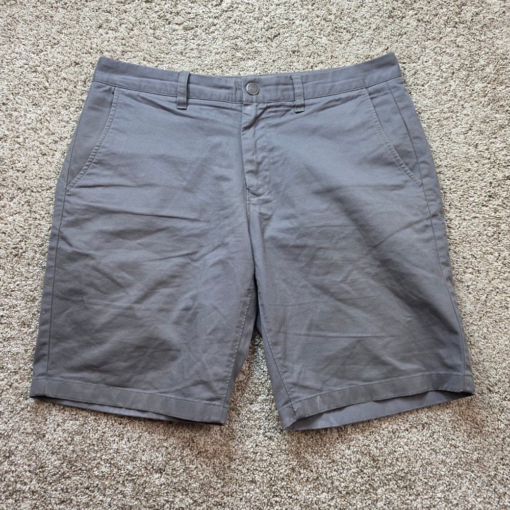 Bonobos Washed Chino Shorts Mens 32 Grey Cotton Stretch 9 Inch Inseam Casual